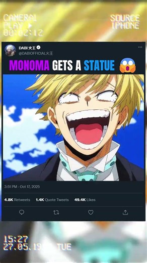 MONOMA GETS A STATUE 😱 | #animeedit #myheroacademia