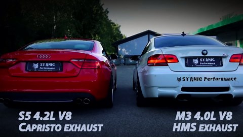 Audi S5 vs. BMW M3 E92 – V8 Exhaust Sound Battle ft. Capristo & HMS Performance