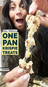 One Pan (no mess) Marshmallow Krispie Treats 🤯🤯🤯 Like, how did I NOT KNOW this method before?!!! So easy, legit no mess and I promise you they taste better and come out more marshmallows and gooey then ever before!!! RECIPE: In a glass Pyrex or any baking dish (I found ceramic or glass worked best though) Add one bag mini marshmallows (minis are the best for this) 1 box Krispies (standard size about 3.5 cups of Krispie) 1 stick butter or margarine, sliced in 9 pieces Spray your dish with oil,