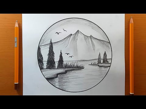 Come disegnare un paesaggio rotondo facili | Pittura paesaggistica facile da disegnare a matita