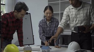 Engineers meetings to brainstorm house designs, intimate work and calculations on documentation work and floor plan drawings on architectural and engineering design for houses and buildings.