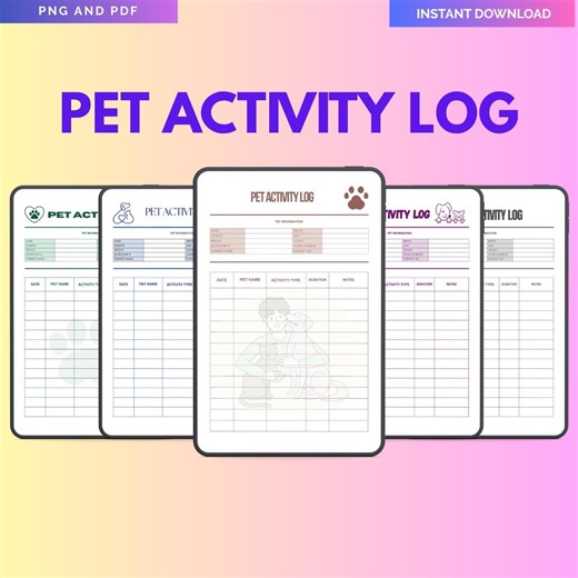 Professional Daily Pet Activity Tracker PDF PNG Dog Exercise Log Cat Playtime Journal Puppy Training Schedule Animal Wellness Record Print - Etsy