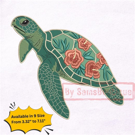 Floral Sea Turtle Embroidery Design, Tropical Hibiscus (machine Embroidery File) - Etsy