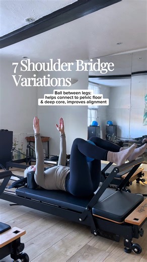 Shoulder bridge variations = different nervous system conversations 🧠✨ 🧘‍♀️ Normal bridge (no props): builds foundational spinal articulation, posterior-chain strength, and balanced organisation. ⚪ Ball between thighs: gentle adductor feedback to support pelvic stability, deep core connection, and midline alignment. ⚡ Squeezing / pulsing the ball: trains quick, reflexive inner-thigh–core responsiveness while keeping the pelvis steady. 🟣 Magic circle: firmer resistance that increases adductor 