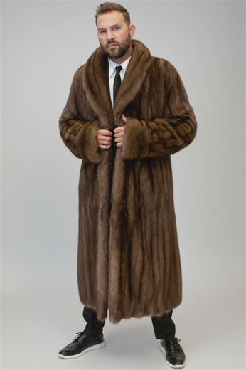 Men's Russian Mink Fur Coat – Full-length Minimalist Brown Fox Style - Etsy
