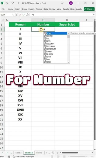How to generate roman numbers, numbers and superscript in excel 😱 #excel #office #spreadsheet#shorts