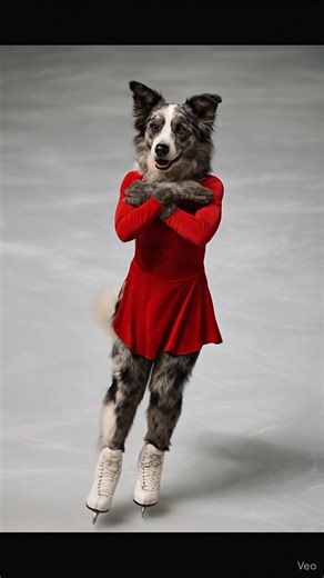 Skye glided onto the ice with a quiet confidence that softened the noise of the arena. The surface shimmered beneath her skates, reflecting the lights above like a frozen lake at dawn. Her red dress flowed gently with each movement, and her fur caught the cool air as she began her routine. She traced a wide circle across the rink, carving clean lines into the ice. The rhythm of her blades steadied her breath and focused her thoughts. When she lifted one paw and turned, the motion felt effortless
