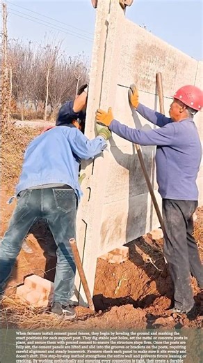 Farmers installing sturdy cement wall panels for durable fencing #farmwork #farming