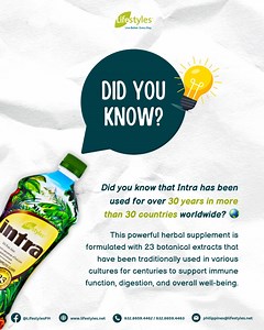 19K views · 188 reactions | #DidYouKnow? | Intra has been trusted in over 30 countries for more than 30 years!  Packed with 23 botanical extracts, it's designed to naturally support your immune system and boost energy—proven by time and global trust. #LifestylesPH #LifestylesGlobalNetwork #LiveBetterEveryday | Lifestyles PH | Facebook