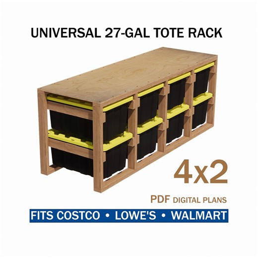 27 Gallon Tote Storage Rack Plans | Fits Costco Walmart Lowes 4x2 Quad Storage | DIY Woodworking 8 Tote Shelving Blueprint PDF - Etsy