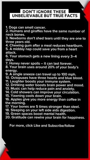 20 Unbelievable But 100% True Facts You Should Know