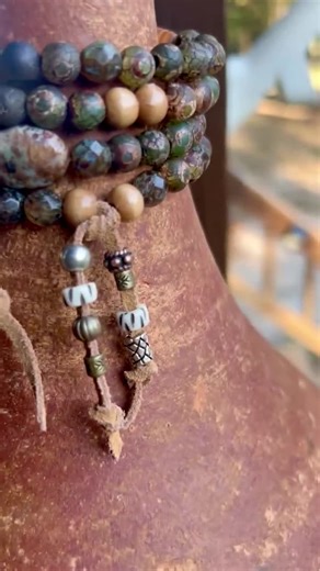 Boho Bracelet Stack: Dragon Vein Agate, Wood, Suede, Tribal Beads