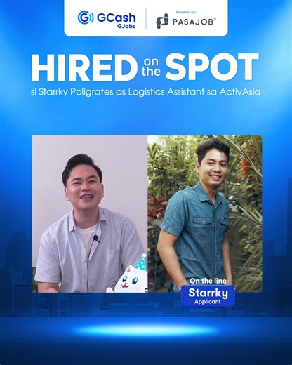 Talagang mas pinabilis at pinadali ang job hunting with GJobs! ⚡You can also get HIRED ON THE SPOT just like Starrky. 🤝💼 With thousands of job listings available, makakahanap ka ng trabaho na para sa ’yo. Apply na on GJobs through your GCash App today! 💙📱 #KayaPalaSaGCash #GJobs #HiredOnTheSpot G-Xchange Inc. (GXI) is regulated by the Bangko Sentral ng Pilipinas (BSP). To know more, Visit the GCash Help Center or call us at 2882 (Globe/TM) / (02) 7213-9999 (Globe Landline), or Internet Call 