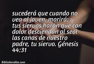 Explicación Génesis 44:31. 'sucederá que cuando no vea al joven, morirá; y tus siervos harán que con dolor desciendan al seol las canas de nuestro padre, tu siervo.' - BibliaBendita