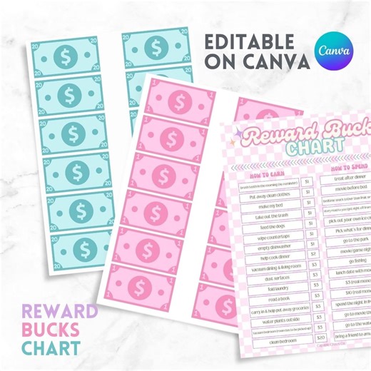 Reward Bucks Chore Chart – Editable Canva Template for Kids (digital Download) - Etsy