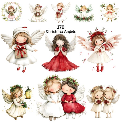 Whimsical Christmas Angels Clipart Bundle Watercolor Holiday Angel Pngs Set Digital Download - Etsy