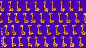 Giraffess cartoon yellow characters wallpaper walking on purple background. Cute children animation good as backdrop for intro, party, television programme, presentation, etc... Seamless loop.