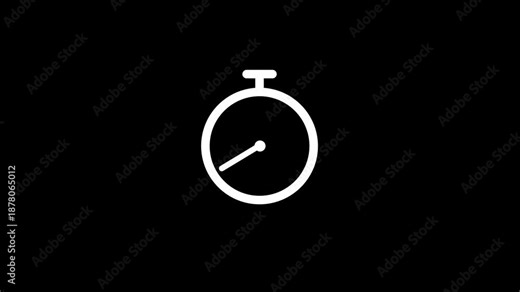 Stopwatch timer icon animation with ticking clock motion. Minimal stopwatch time indicator for countdown and timing control. Clean timer and clock animation for media and interface use.