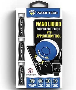 ProofTech Liquid Glass Screen Protector with Application Tool for All Smartphones Tablets and Watches Wipe On Nano Protection for Up To 12 Devices - 3 Bottles and Applicator (Battery Not Included)