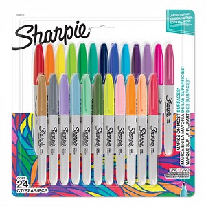 Sharpie Permanent Markers, Fine Point Coloring Pens, Assorted Colors, 24 Marker Pens