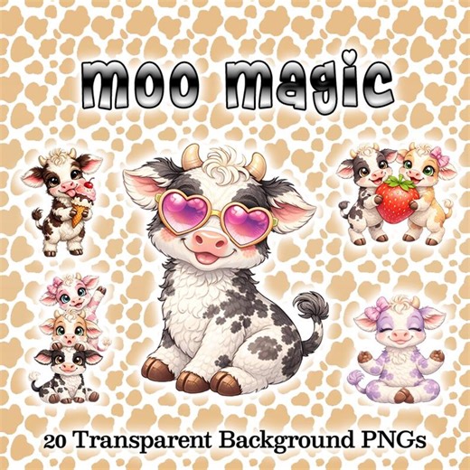 Moo Magic – Cute Cow Clipart Bundle – Kawaii Baby Cow PNG for Stickers, Sublimation & Kids Crafts (digital Download) - Etsy