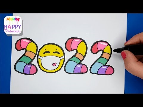 How to Draw & Color Happy New Year 2022 Bubble Numbers with Mask Emoji #HappyDrawings
