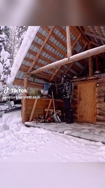 -29C Heavy snow in the forest | I need to set up my log cabin and clean snowy too much in my cozy log cabin #survival #snow #outdoorlife #cabin #bushcraft
