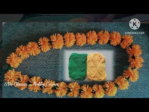 💛 Simplest Easy way for Artificial Woolen Marigold Flowers Mala /Garland / Toranam making with wool