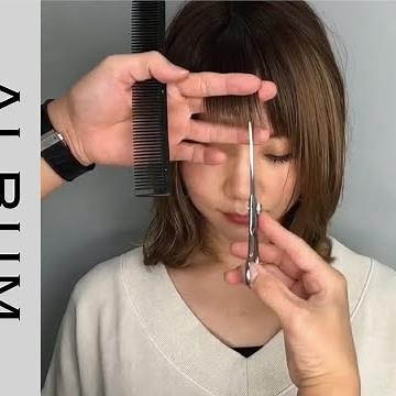 《 前髪カット 》 オン眉×斜め前髪で愛されヘアに！ 斜めバングのカット動画【ヘアカット】〖ALBUM〗