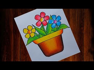 Easy and Simple Flower pot drawing| How to draw Flower pot step by step| Flower Vase drawing