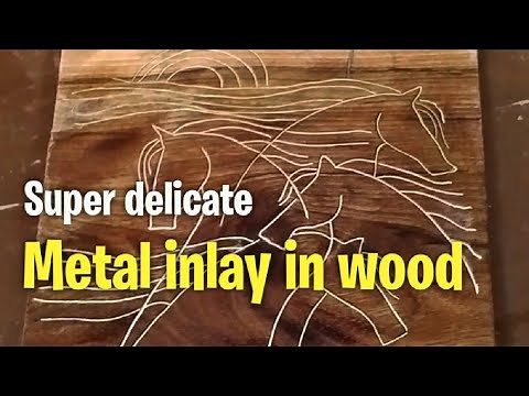 How Metal inlay in wood is made; secrets of delicate metal inlay in wood; copper & brass wire inlay