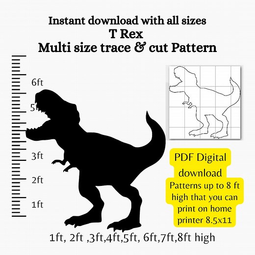 Life Size T Rex Roar PDF Pattern Stencil, Print Trace and Cut Digital Stencil, Dinosaur Bones, Archeology Template , Dinosaur Dig Party - Etsy