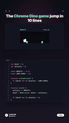 The Chrome Dino game jump in 10 lines #coding #developer #codingchallenge