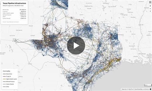 Mapped every pipeline in Texas: 368,000 miles of infrastructure at your fingertips.For energy operators, midstream companies, and data center site selectors, understanding pipeline proximity… | Kyle Walker | 18 comments