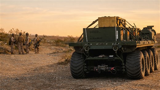 US Marines test robotic vehicle during live fire training