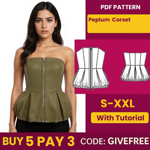 Peplum Corset Top Sewing Pattern: Biased Neck Blouse (PDF Pattern) - Etsy