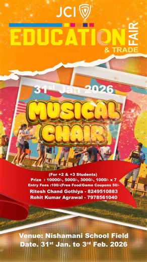Amar Bargarh | Odisha on Instagram: "Education Fair 2026 By JCI Bargarh United Date - 31st Jan to 3rd Feb *Program Details -* *31st Jan - Musical Chair* (For +2 & +3 students only) Planning for more than 1000 students. *1st Feb - DOG SHOW* After Grand Success of JCI Dog Show in last year, we are back again this year. Last year more 3000+ visitors in Dog Show. This year Dog Show is planned with Education Fair so that all those visitors will complement Education Fair as well. *2nd Feb - Musical Ho