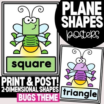 Kindergarten | 2D Shape Names | Posters and Practice Cards | Bug Theme
