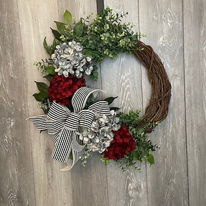 Burgundy Hydrangea Wreath: Farmhouse Cottage Front Door Decor - Etsy