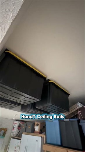 Stop stepping over boxes! HandT Ceiling Rails slide your bins overhead ➡️⬆️