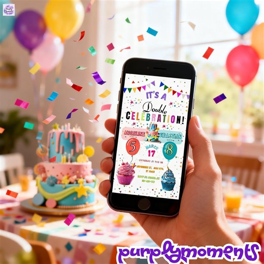 Colorful Birthday Celebration Invitation Digital Download Canva Template, Balloon Confetti Party Evite, Mobile Phone Invite - Etsy