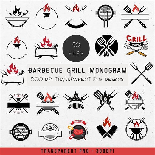 BBQ Grill Clipart Bundle PNG, Barbecue Grill Illustrations, Grill Tools and Fire Designs for Crafts - Etsy