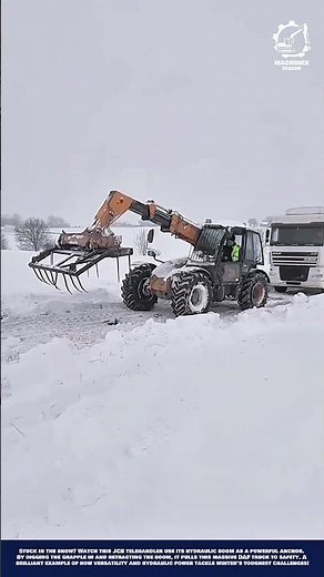 Genius Winter Recovery: Using Hydraulic Boom and Grapple Attachment to Pull a Truck from Deep Snow