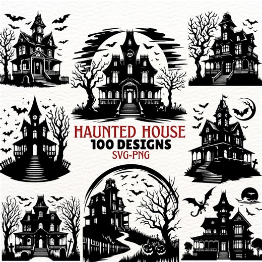 Haunted House SVG Bundle, 100 Spooky Halloween Designs, Digital Cut Files for Cricut, Silhouette, Clipart PNG, Haunted Mansion Clip Art - Etsy