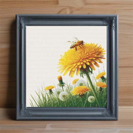 Dandelion and Bee Cross Stitch Pattern, Botanical Wildflower Embroidery (PDF Download) - Etsy