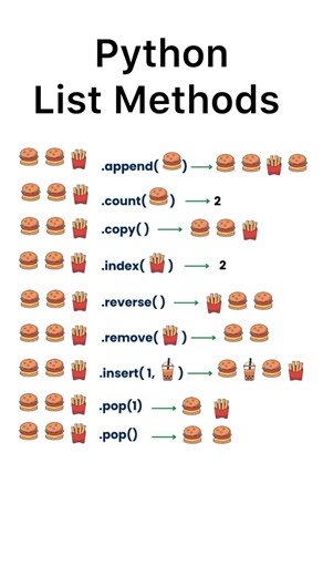Python List Methods Explained Visually 🍔 | Learn Python Basics Fast #python #coding