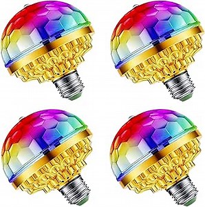 Rotating Magic Ball Light Colorful Disco Light Bulb, AC 85-265V E26/E27 Magic Ball RGB Multi-Colored LED Stage Lights for Home Parties Dance (4 Pack)