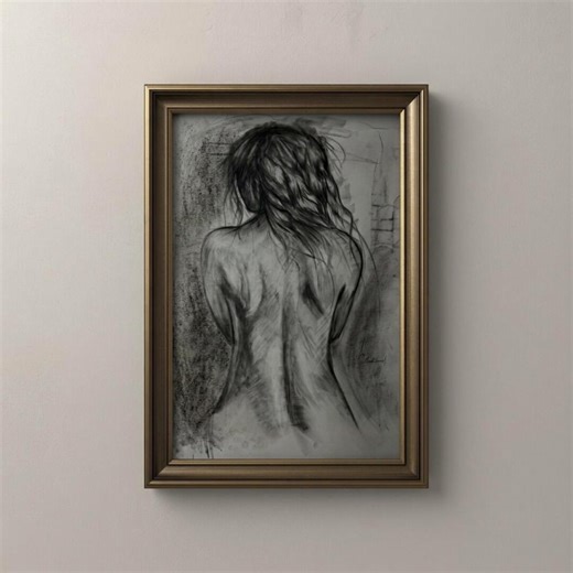 Original Charcoal Nude Drawing Female Back Figure Art Modern Wall Art - Etsy