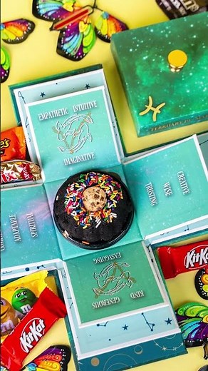 Pisces Astrology Birthday Gift with Fluttering Butterflies and Birthday Cake