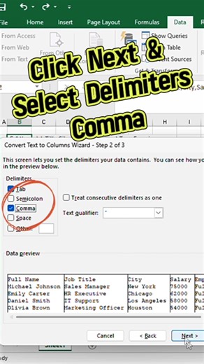 Clean messy Excel data instantly using Text to Columns ⚡ #excel #excelshortcuts #exceltips
